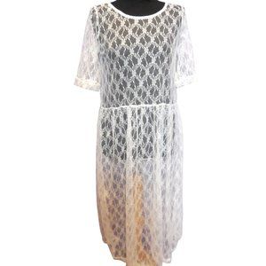 Dress Lace Sheer cream color short sleeve see-through romantic feminine bohemian